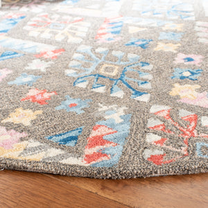 Micro-Loop 351 Contemporary Tufted 100% Wool Pile Rug in Grey, Blue 8ft x 10ft