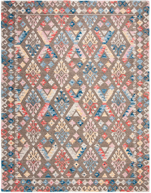 Micro-Loop 351 Contemporary Tufted 100% Wool Pile Rug in Grey, Blue 8ft x 10ft