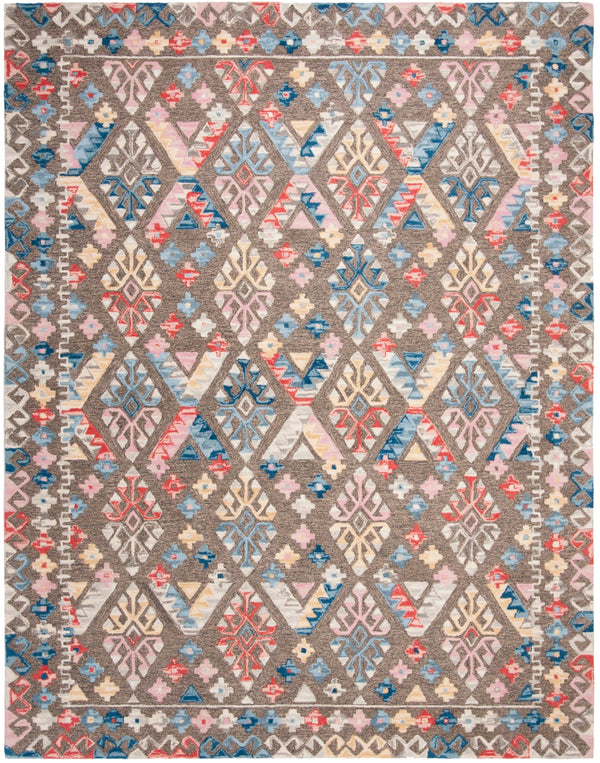 Micro-Loop 351 Contemporary Tufted 100% Wool Pile Rug in Grey, Blue 8ft x 10ft