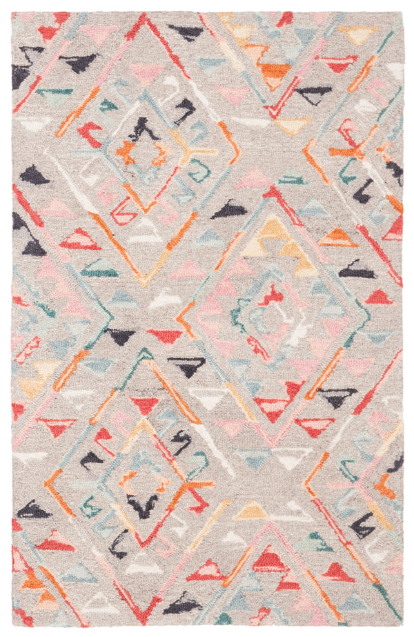 Micro-Loop 352 Contemporary Tufted 100% Wool Pile Rug in Grey, Pink 8ft x 10ft