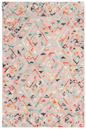 Micro-Loop 352 Contemporary Tufted 100% Wool Pile Rug in Grey, Pink 8ft x 10ft