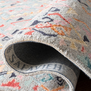 Micro-Loop 352 Contemporary Tufted 100% Wool Pile Rug in Grey, Pink 8ft x 10ft