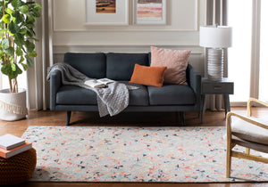 Micro-Loop 352 Contemporary Tufted 100% Wool Pile Rug in Grey, Pink 8ft x 10ft