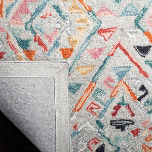 Micro-Loop 352 Contemporary Tufted 100% Wool Pile Rug in Grey, Pink 8ft x 10ft