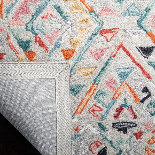 Micro-Loop 352 Contemporary Tufted 100% Wool Pile Rug in Grey, Pink 8ft x 10ft