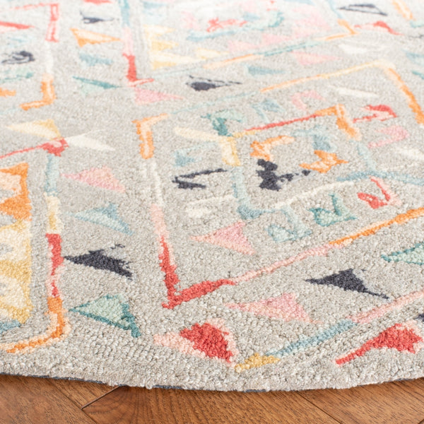 Micro-Loop 352 Contemporary Tufted 100% Wool Pile Rug in Grey, Pink 8ft x 10ft