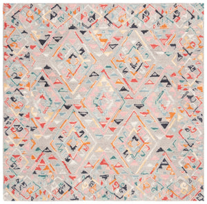 Micro-Loop 352 Contemporary Tufted 100% Wool Pile Rug in Grey, Pink 8ft x 10ft