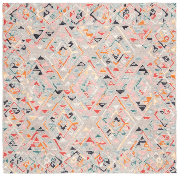 Micro-Loop 352 Contemporary Tufted 100% Wool Pile Rug in Grey, Pink 8ft x 10ft