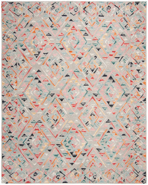 Micro-Loop 352 Contemporary Tufted 100% Wool Pile Rug in Grey, Pink 8ft x 10ft