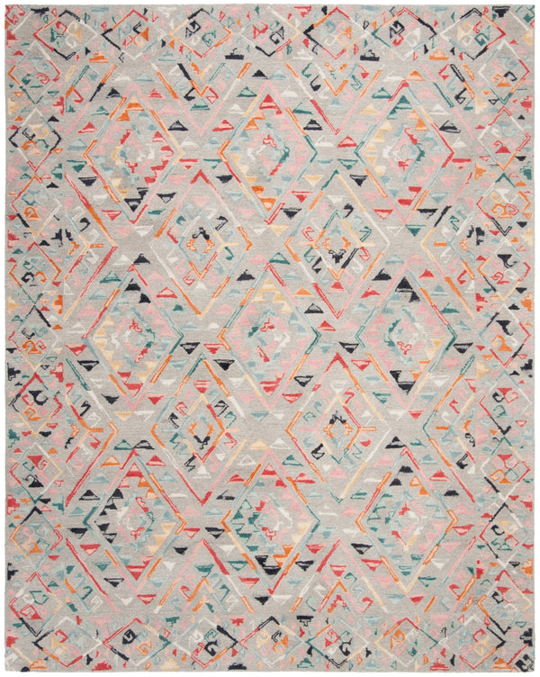 Micro-Loop 352 Contemporary Tufted 100% Wool Pile Rug in Grey, Pink 8ft x 10ft