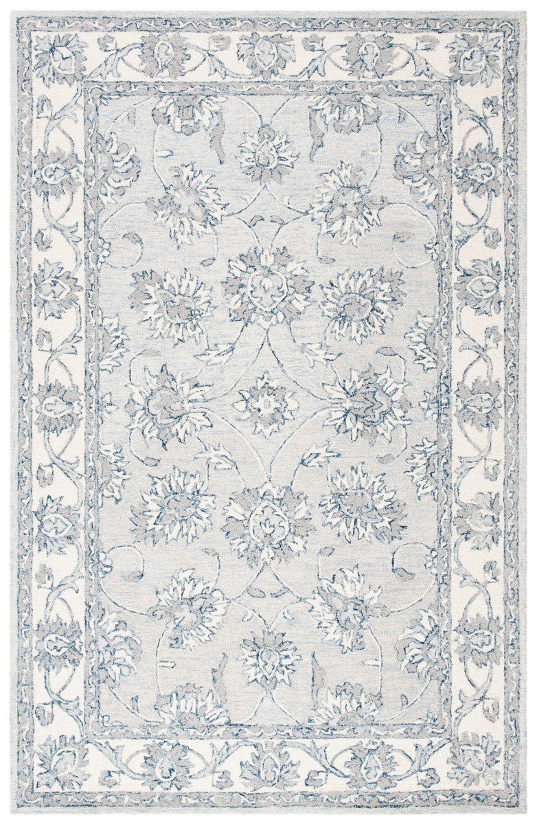 Micro-Loop 536 Contemporary Hand Tufted 100% Wool Pile Rug Light Blue / Ivory