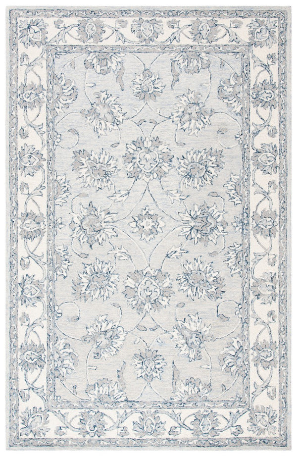 Micro-Loop 536 Contemporary Hand Tufted 100% Wool Pile Rug Light Blue / Ivory