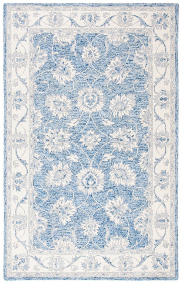 Micro-Loop 536 Contemporary Hand Tufted 100% Wool Pile Rug Blue / Ivory