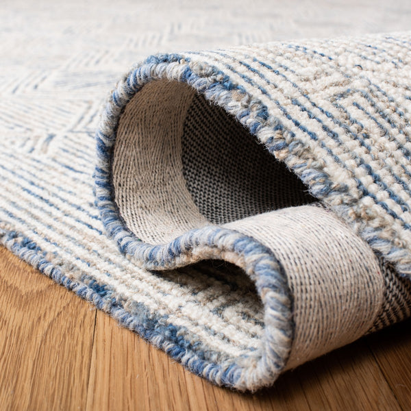 Micro-Loop 538 Contemporary Hand Tufted 100% Wool Pile Rug Blue / Ivory