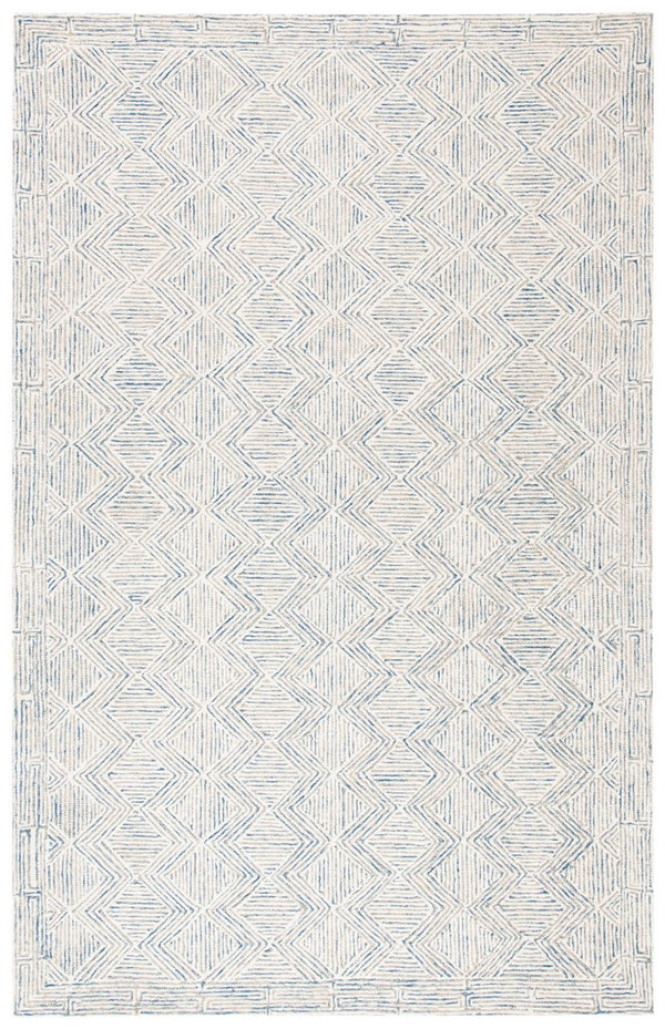 Micro-Loop 538 Contemporary Hand Tufted 100% Wool Pile Rug Blue / Ivory