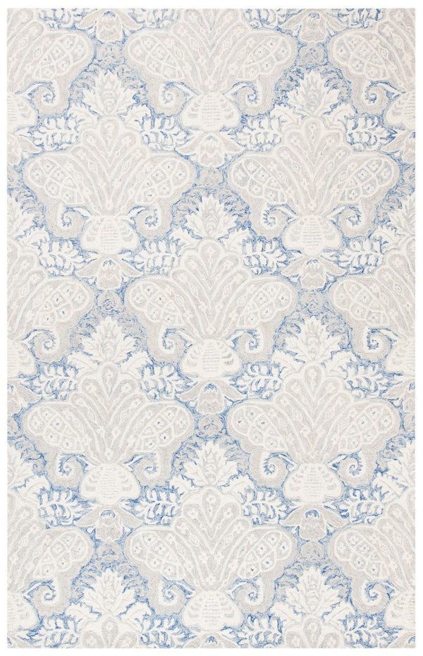 Micro-Loop 539 Contemporary Hand Tufted 100% Wool Pile Rug Blue / Ivory