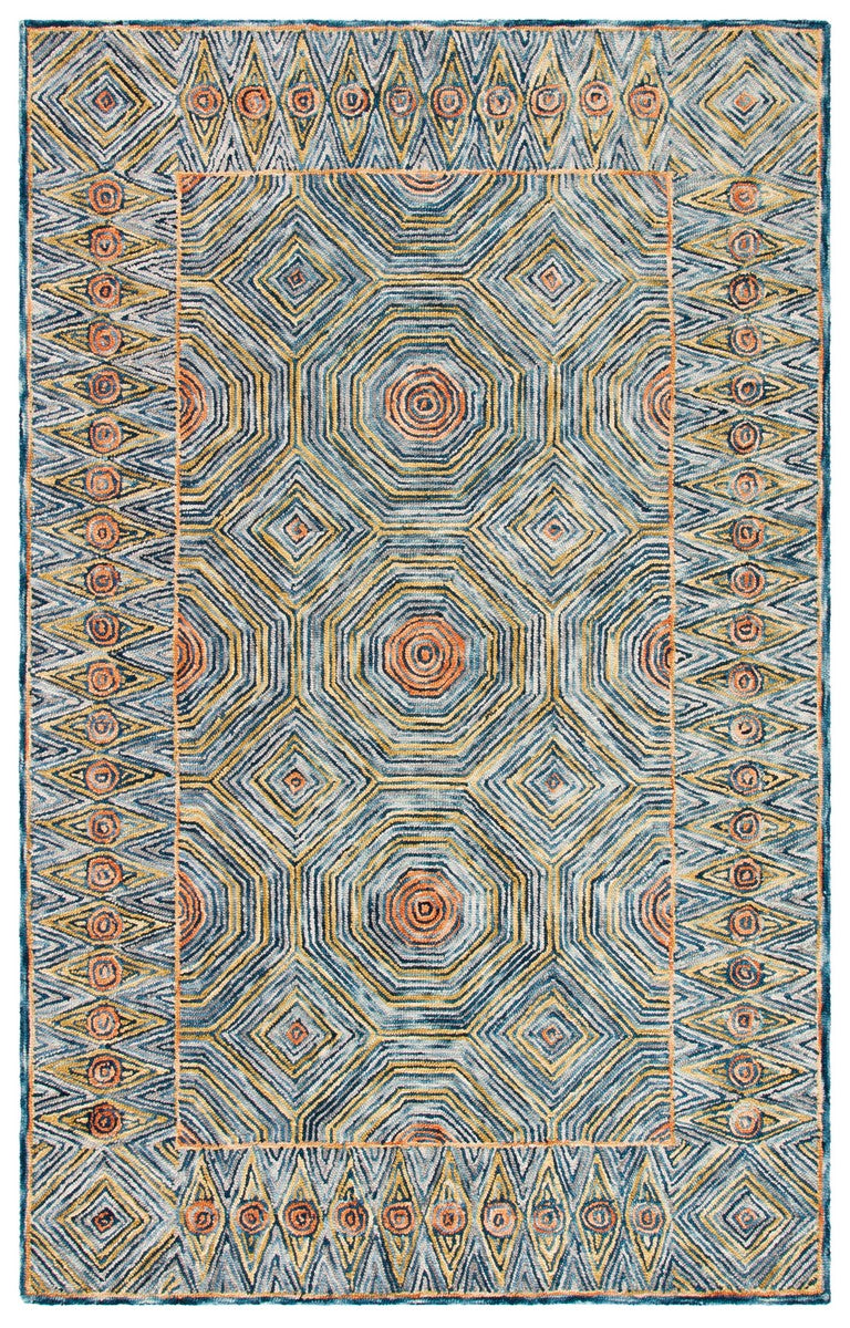 Micro-Loop 638 Contemporary Hand Tufted 100% Wool Pile Rug Green / Blue