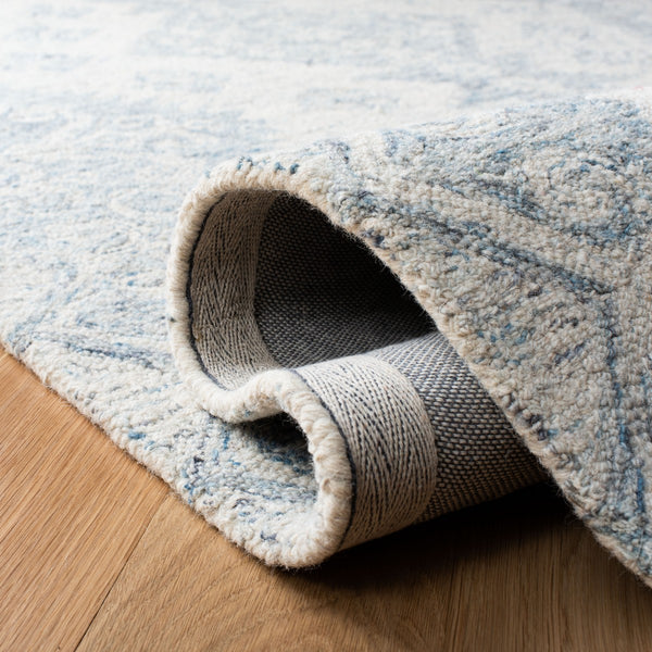 Micro-Loop 951  Hand Tufted 100% Fine Indian Wool Pile Rug Ivory / Blue