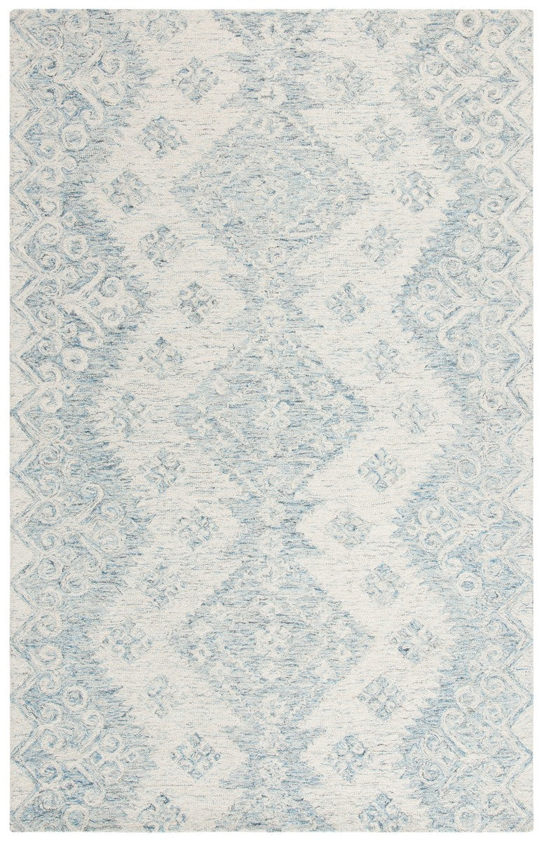 Micro-Loop 951  Hand Tufted 100% Fine Indian Wool Pile Rug Ivory / Blue