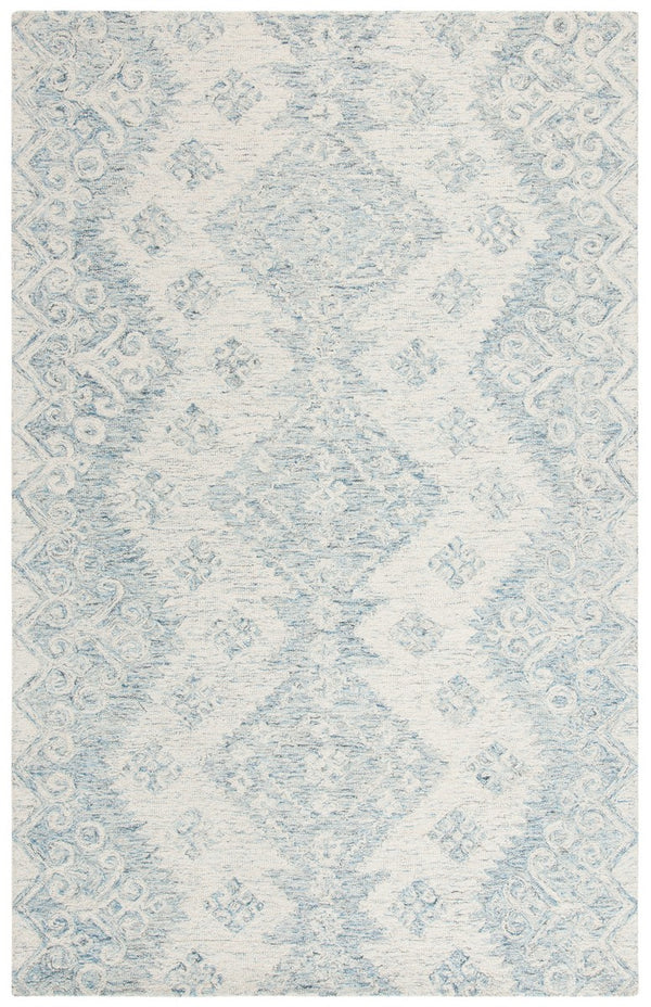 Micro-Loop 951  Hand Tufted 100% Fine Indian Wool Pile Rug Ivory / Blue
