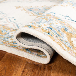 Micro-Loop 953  Hand Tufted 100% Fine Indian Wool Pile Rug Ivory / Blue