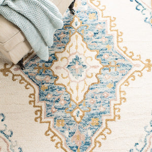 Micro-Loop 953  Hand Tufted 100% Fine Indian Wool Pile Rug Ivory / Blue