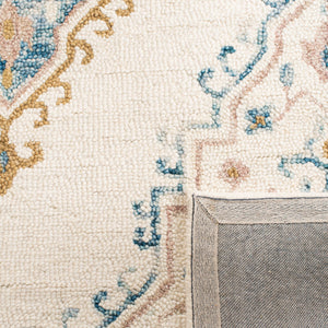 Micro-Loop 953  Hand Tufted 100% Fine Indian Wool Pile Rug Ivory / Blue