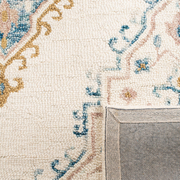 Micro-Loop 953  Hand Tufted 100% Fine Indian Wool Pile Rug Ivory / Blue