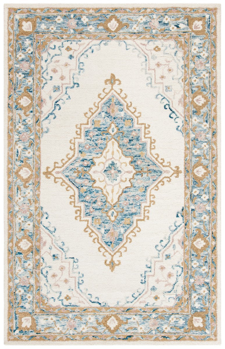 Micro-Loop 953  Hand Tufted 100% Fine Indian Wool Pile Rug Ivory / Blue
