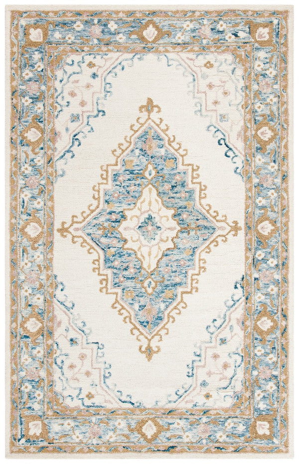 Micro-Loop 953  Hand Tufted 100% Fine Indian Wool Pile Rug Ivory / Blue