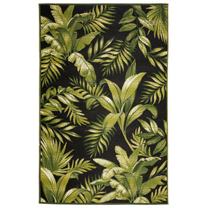 Trans-Ocean Liora Manne Marina Jungle Leaves Casual Indoor/Outdoor Power Loomed 75% Polypropylene/25% Polyester Rug Black 8'10" x 11'9"