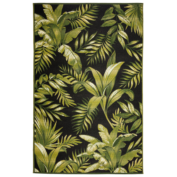 Trans-Ocean Liora Manne Marina Jungle Leaves Casual Indoor/Outdoor Power Loomed 75% Polypropylene/25% Polyester Rug Black 8'10" x 11'9"