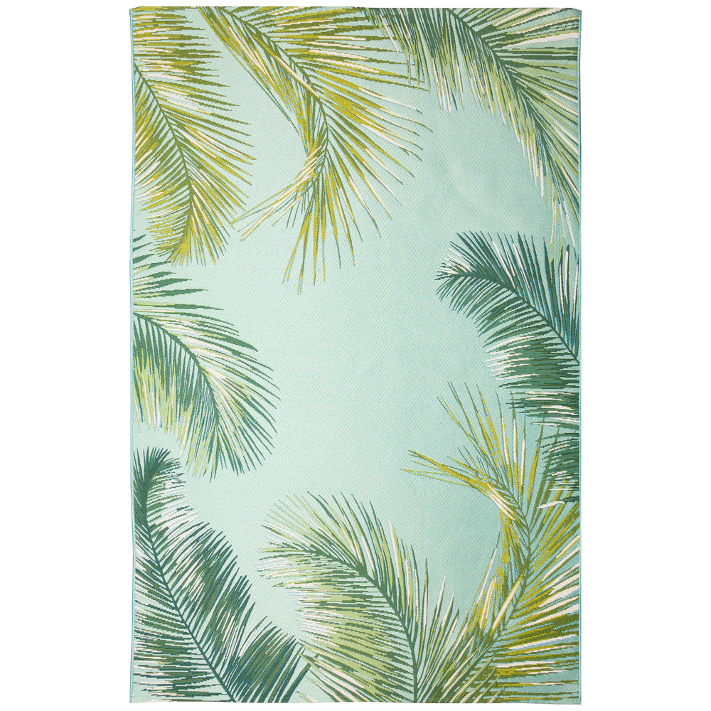 Trans-Ocean Liora Manne Marina Palm Border Casual Indoor/Outdoor Power Loomed 75% Polypropylene/25% Polyester Rug Aqua 8'10" x 11'9"
