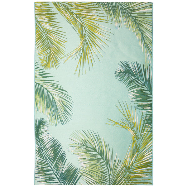 Trans-Ocean Liora Manne Marina Palm Border Casual Indoor/Outdoor Power Loomed 75% Polypropylene/25% Polyester Rug Aqua 8'10" x 11'9"