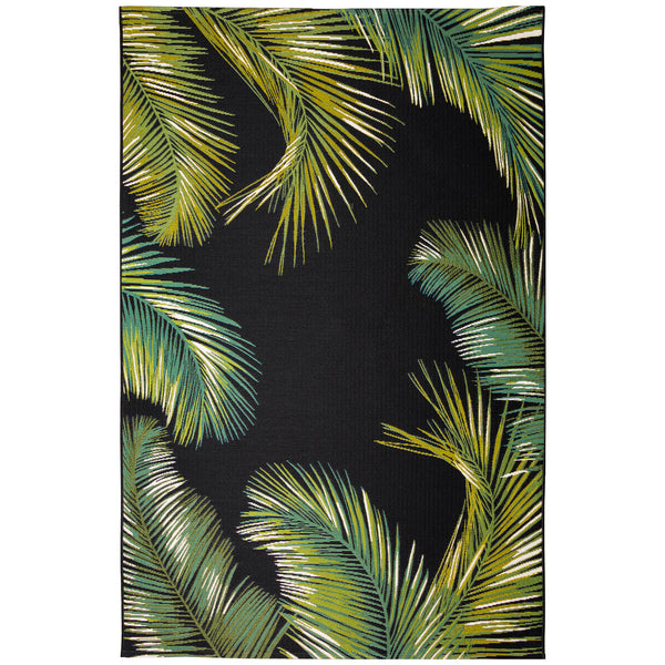 Trans-Ocean Liora Manne Marina Palm Border Casual Indoor/Outdoor Power Loomed 75% Polypropylene/25% Polyester Rug Black 8'10" x 11'9"