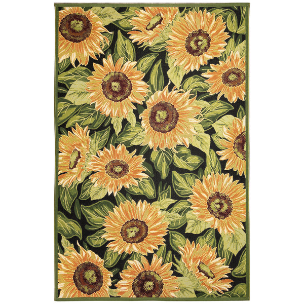 Trans-Ocean Liora Manne Marina Sunflowers Casual Indoor/Outdoor Power Loomed 75% Polypropylene/25% Polyester Rug Black 8'10" x 11'9"