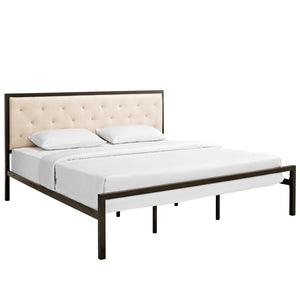 Mia King Fabric Bed MOD-5184-BRN-BEI-SET