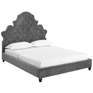 Valentina Queen Tufted Nailhead Performance Velvet Platform Bed Gray MOD-5808-GRY