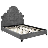 Valentina Queen Tufted Nailhead Performance Velvet Platform Bed Gray MOD-5808-GRY