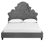 Valentina Queen Tufted Nailhead Performance Velvet Platform Bed Gray MOD-5808-GRY