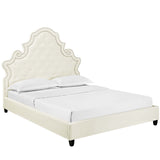 Valentina Queen Tufted Nailhead Performance Velvet Platform Bed Ivory MOD-5808-IVO