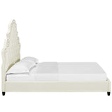 Valentina Queen Tufted Nailhead Performance Velvet Platform Bed Ivory MOD-5808-IVO