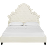 Valentina Queen Tufted Nailhead Performance Velvet Platform Bed Ivory MOD-5808-IVO