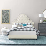 Valentina Queen Tufted Nailhead Performance Velvet Platform Bed Ivory MOD-5808-IVO