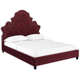 Valentina Queen Tufted Nailhead Performance Velvet Platform Bed Maroon MOD-5808-MAR