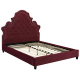 Valentina Queen Tufted Nailhead Performance Velvet Platform Bed Maroon MOD-5808-MAR