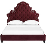 Valentina Queen Tufted Nailhead Performance Velvet Platform Bed Maroon MOD-5808-MAR