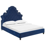 Valentina Queen Tufted Nailhead Performance Velvet Platform Bed Navy MOD-5808-NAV