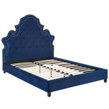 Valentina Queen Tufted Nailhead Performance Velvet Platform Bed Navy MOD-5808-NAV