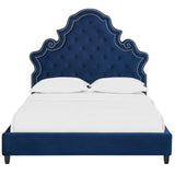 Valentina Queen Tufted Nailhead Performance Velvet Platform Bed Navy MOD-5808-NAV